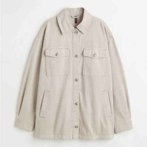 H&M denim oversized shirt jacket coat XS - Picture 2 of 5
